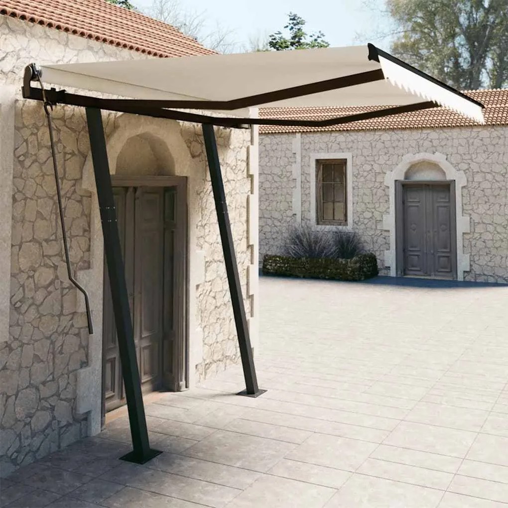 Tenda Da Sole Retrattile Automatica Con Pali 3x2,5 M Crema /