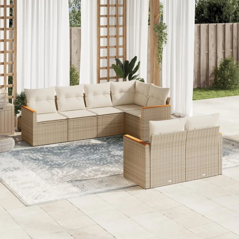 Set divani da giardino 7 pz con cuscini beige in polyrattan