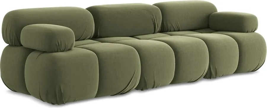 Divano componibile verde chiaro con rivestimento in velluto 285 cm Lokua – Makamii