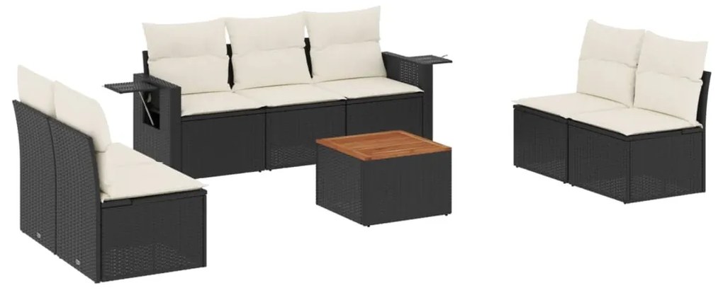 Set Divani da Giardino con Cuscini 8 pz Nero in Polyrattan