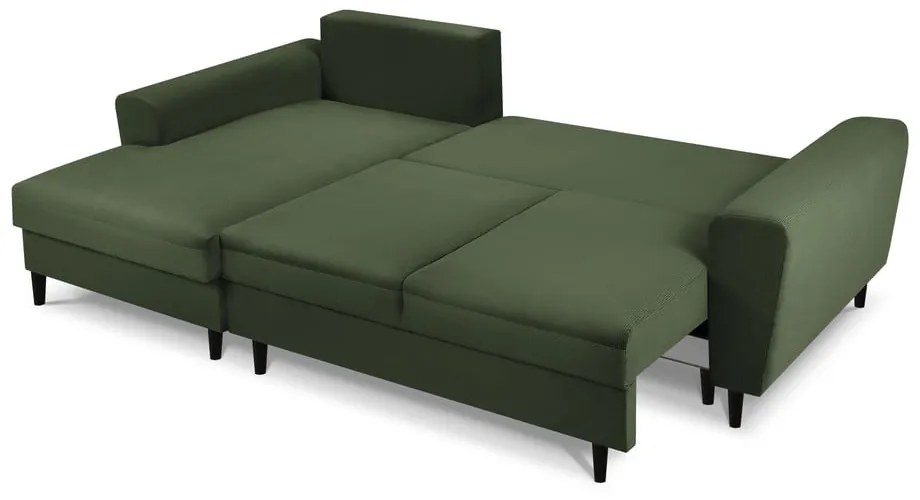 Divano letto in velluto a coste verde, angolo sinistro Moghan - Micadoni Home