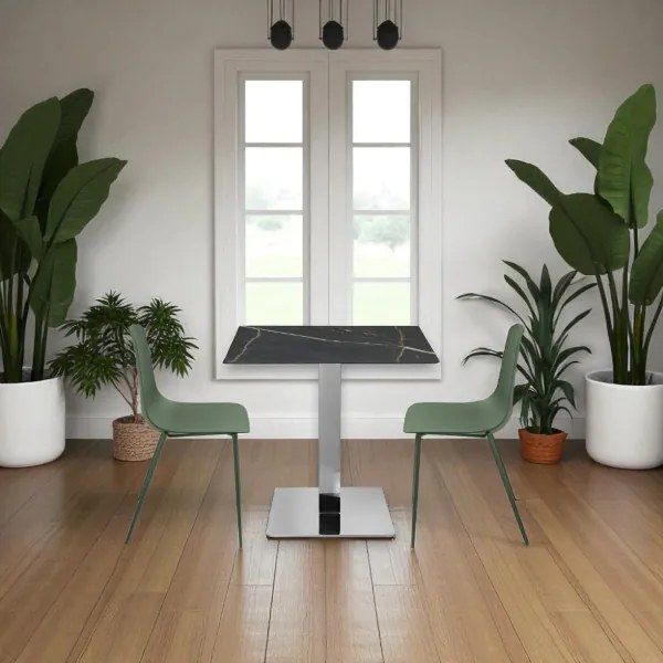 Tavolo bar pub ristorante in HPL 80x80 cm Marmo Nero per esterno base Argento H 74