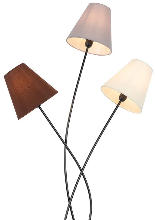 Lampada da terra di design nera con paralumi in tessuto 3 luci - Melis