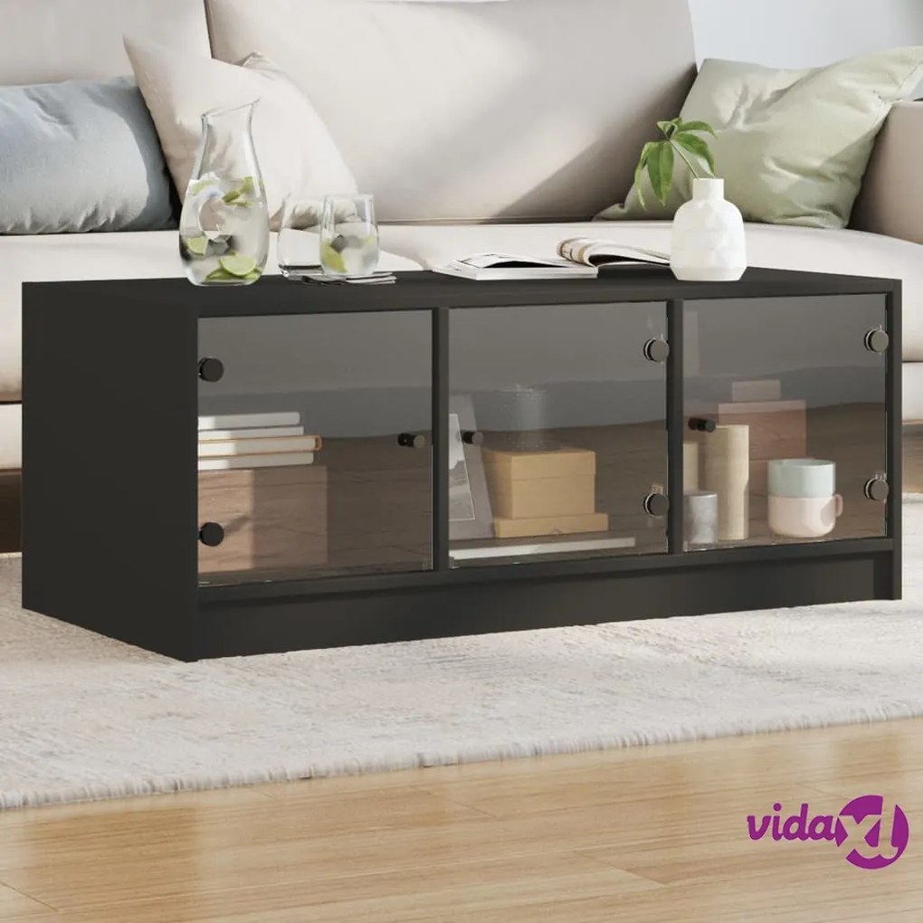vidaXL Tavolino da Salotto con Ante in Vetro Nero 102x50x42 cm