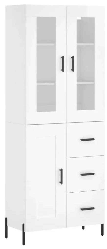 Credenza bianco lucido 69,5x34x180 cm in legno multistrato