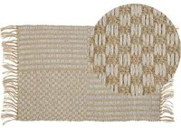 Tappeto passatoia Beige iuta e cotone 50 x 80 cm con frange intrecciato a mano Boho ingresso camera da letto