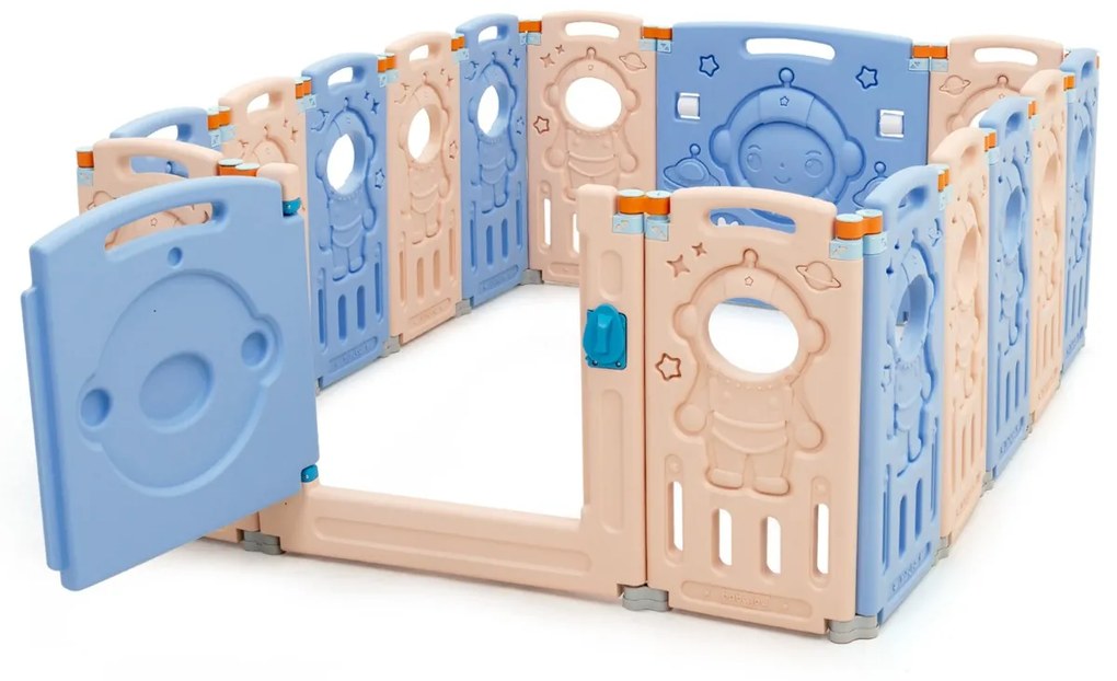 Costway Box pieghevole con 16 pannelli e chiusura di sicurezza, Recinto portatile per bambini con forma regolabile