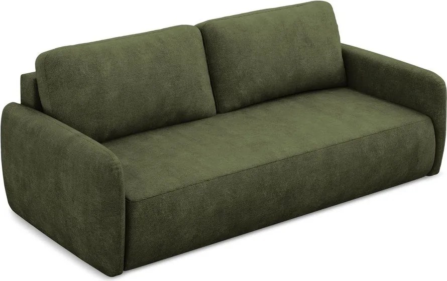 Divano verde allungabile/con contenitore con rivestimento in ciniglia 218 cm Lilo – Makamii