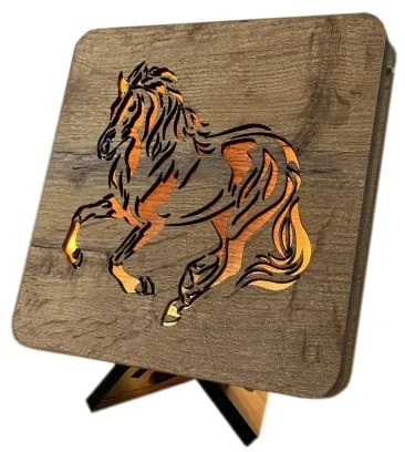 Li-Go 4070/DUB2 - Lampada da tavolo decorativa a LED, 12W/230V, 19x19 cm, rovere/motivo cavallo