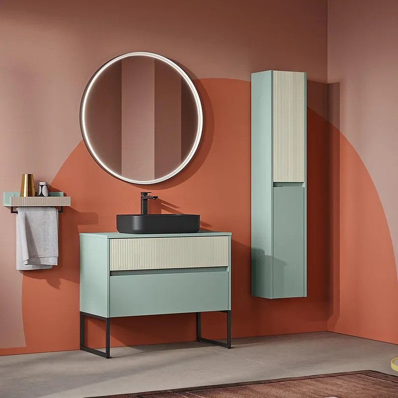 Colonna per mobile bagno Niwa 2 ante P 27 x L 30 x H 160 cm laccato opaco verde timo con vetro sabbia cannettato