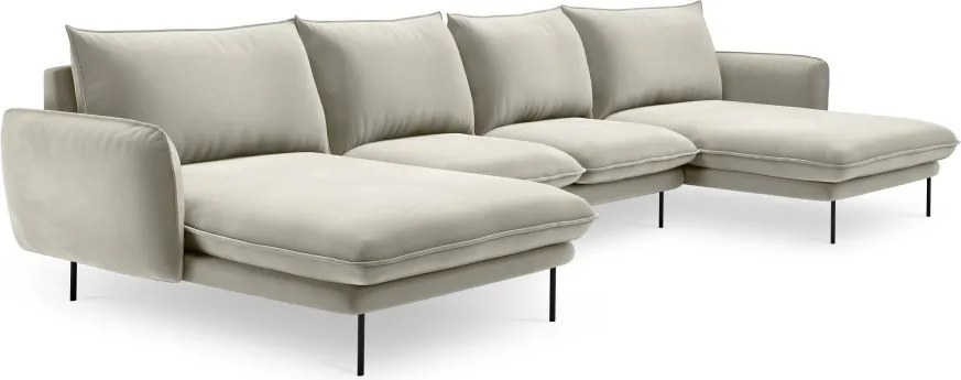 Divano angolare Vienna 6 posti in velluto con gambe nere - L350cm