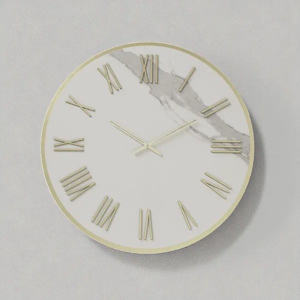 Orologio rotondo D60 cm ANSEL in kerlite Bianco con dettagli Oro