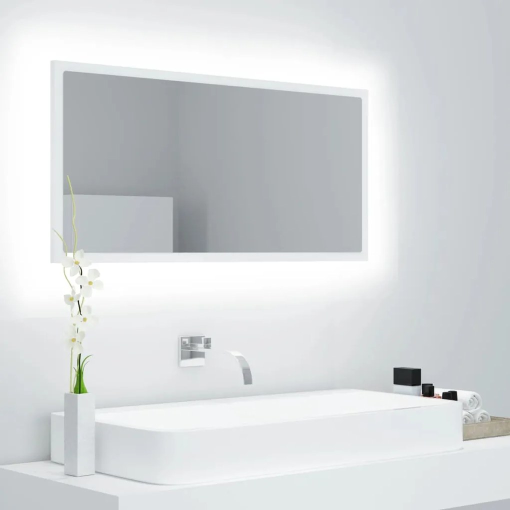 Specchio Da Bagno Con Led Bianco 90x8,5x37 Cm İn Acrilico /