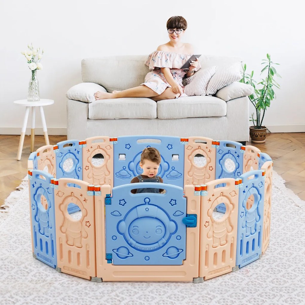 Costway Box pieghevole con 16 pannelli e chiusura di sicurezza, Recinto portatile per bambini con forma regolabile