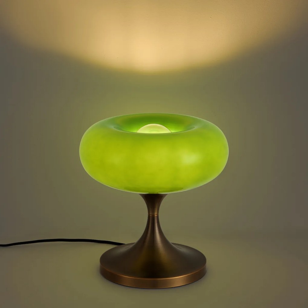 Lampada da tavolo retrò bronzo scuro con paralume in vetro verde 31 cm - Glaze