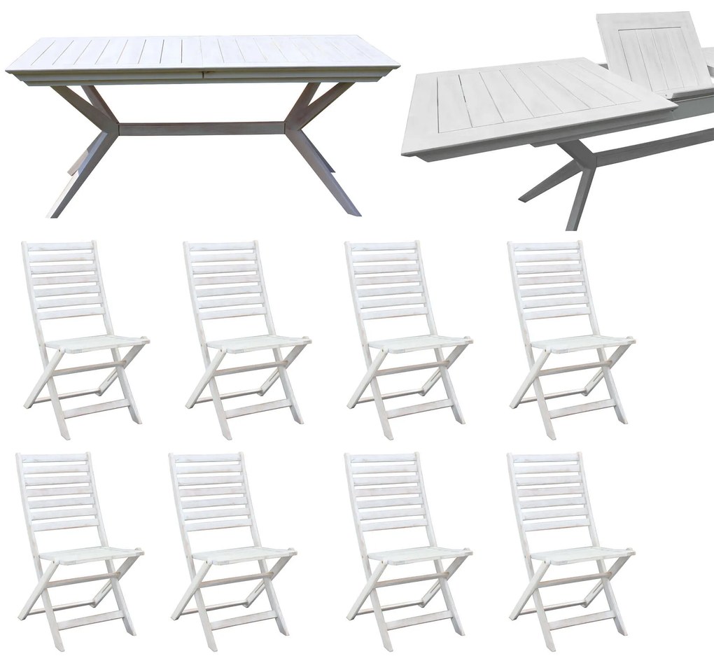 CAESAR - set tavolo in legno massiccio di acacia con 8 sedie Sortis