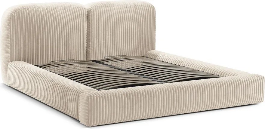 Letto matrimoniale imbottito beige con contenitore con rete inclusa 180x200 cm Martina – Micadoni