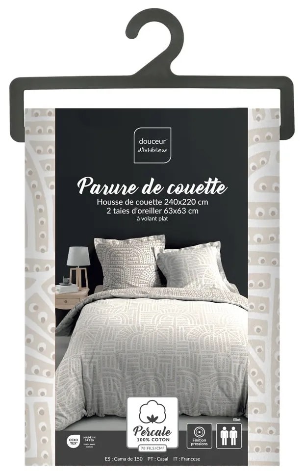 Set copripiumino e federa bianco/beige in percalle di cotone per letto matrimoniale ed esteso 240x220 cm Eliot – douceur d'intérieur