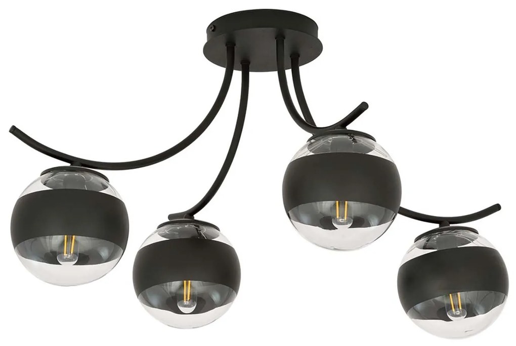 Plafoniera Moderna Coeo Acciaio Nero 4 Luci E14 Ip20