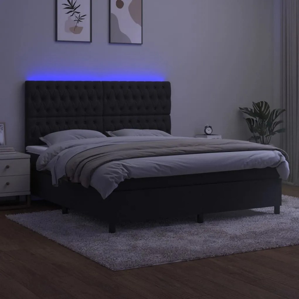 Letto a molle con materasso e led nero 180x200 cm in velluto