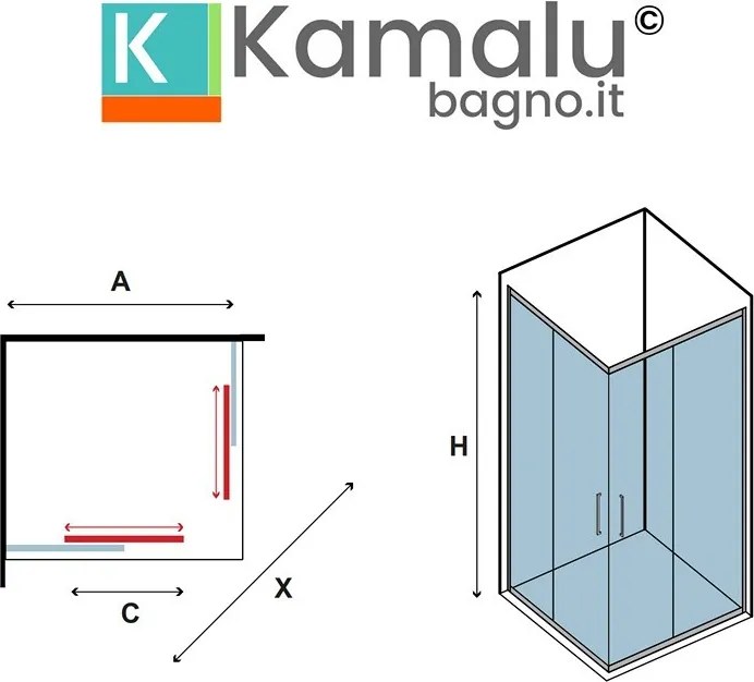 Kamalu - Box doccia bianco opaco 70x70 doppio scorrevole | KE-1000B