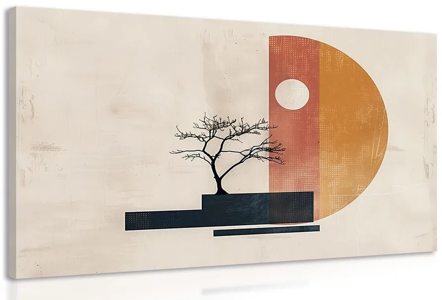 Quadro su tela – Japandi albero con elementi astratti