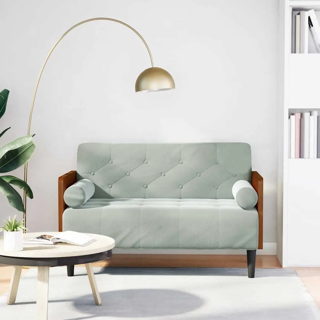 Divano Divanetto Con Cuscini Bolster Grigio Chiaro 110 Cm /