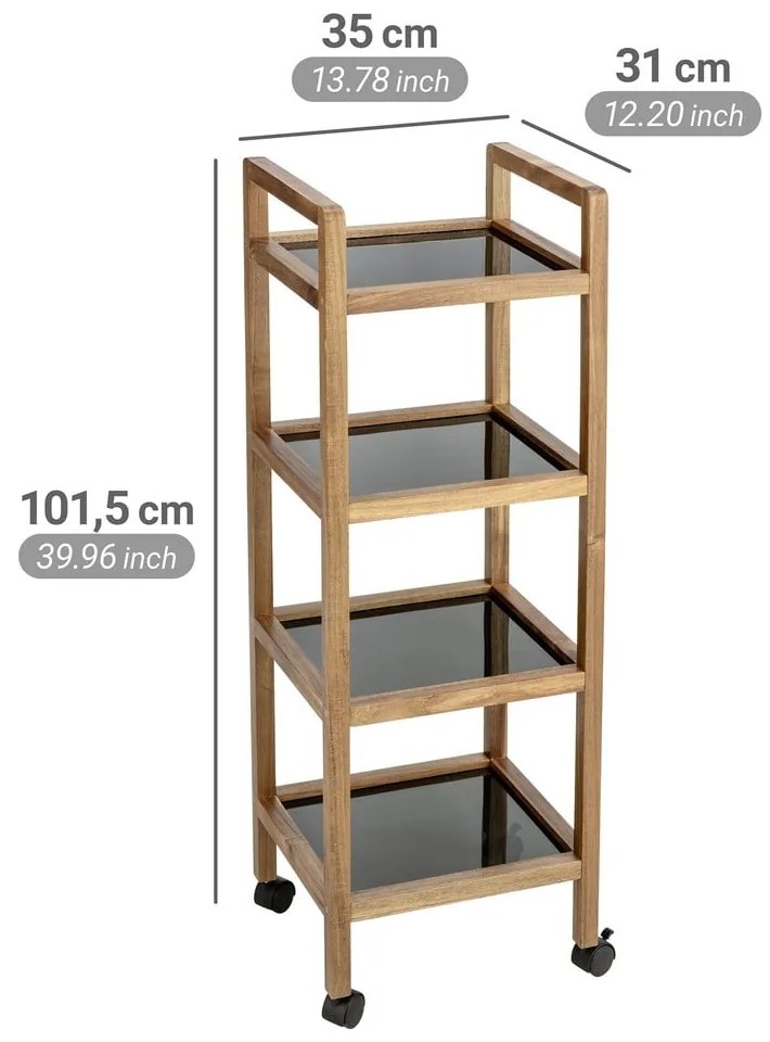 Scaffale per il bagno nero/di colore naturale in acacia massiccia 35x101,5 cm Fondi – Wenko