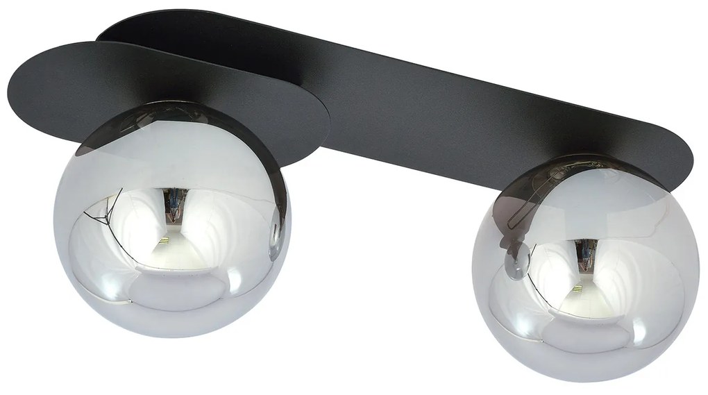 Plafoniera Minimal 2 Luci Teia In Acciaio Nero E Sfere Vetro Fumè