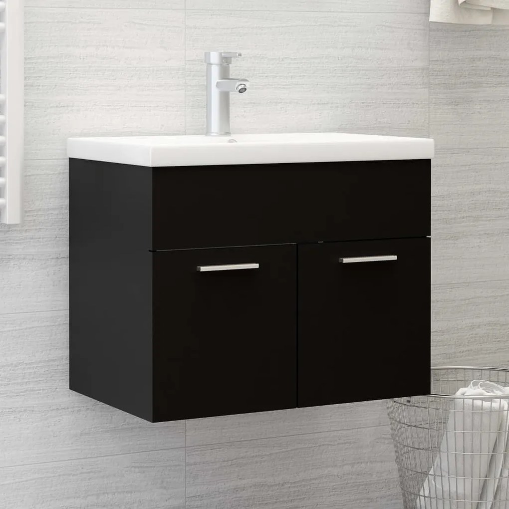 Mobile Bagno Con Lavabo Integrato Nero İn Truciolato /