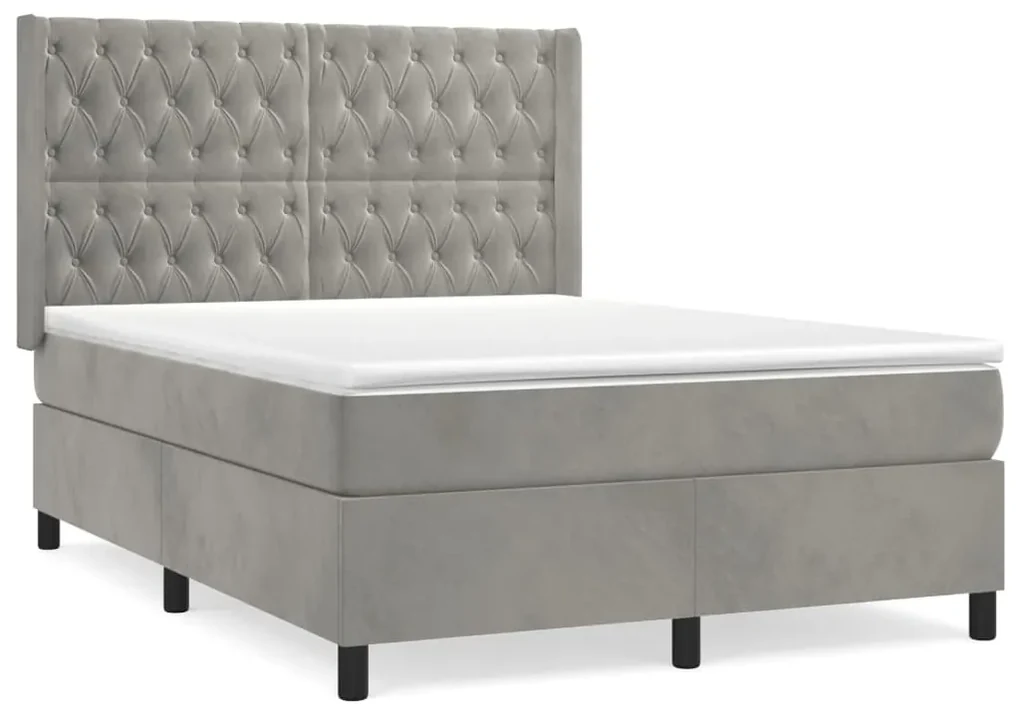 Giroletto a molle con materasso grigio chiaro 140x190cm velluto