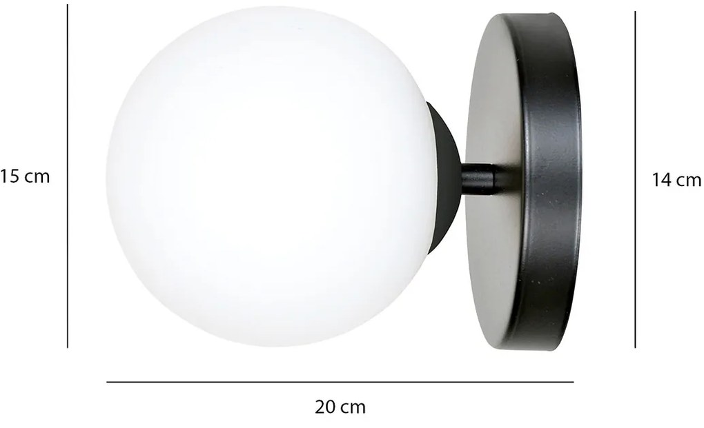 Applique A 1 Luce Shiva In Acciaio Nero E Sfera In Vetro Bianco