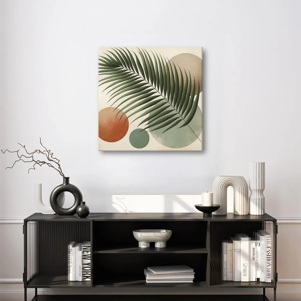 Quadro su tela – Foglia tropicale in cerchi