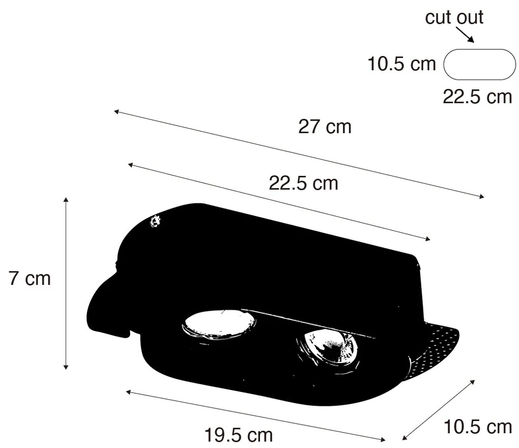 Faretto da incasso rotondo nero GU10 50mm 2 luci - Hubs