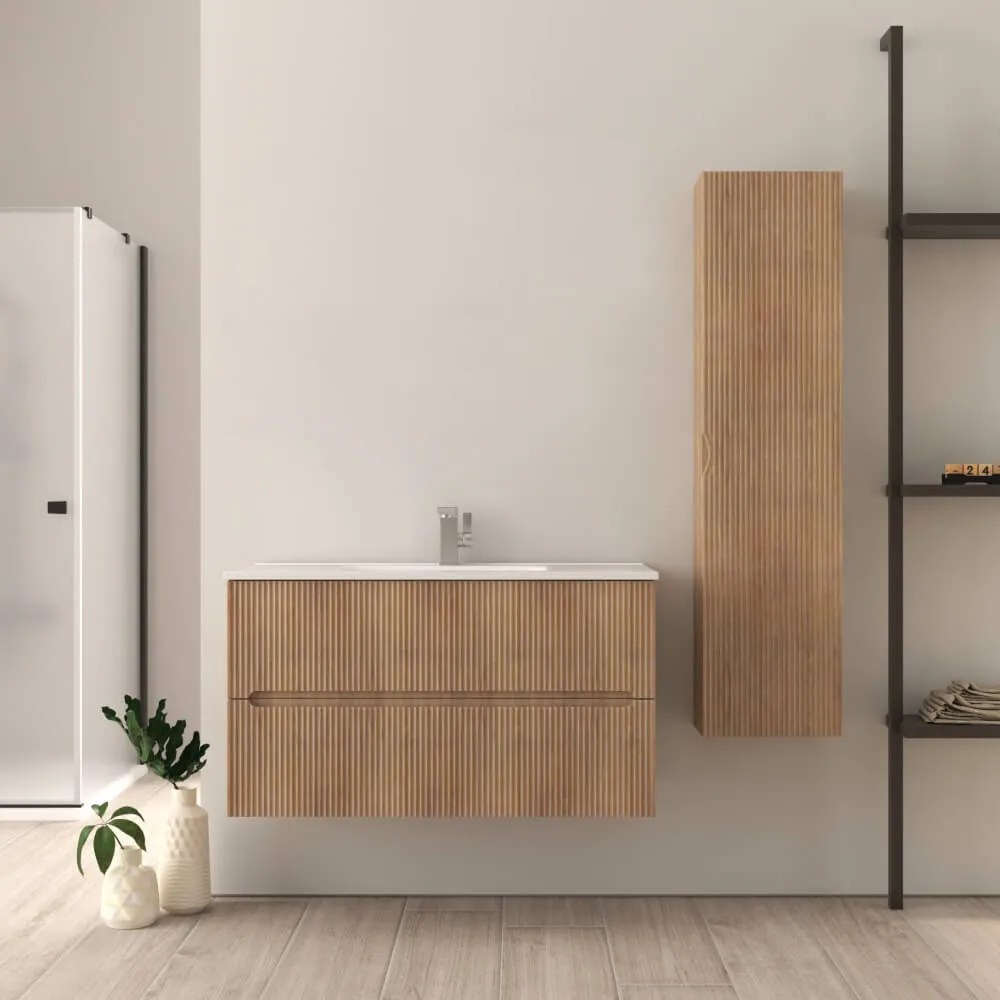 Mobile da bagno cannettato 100 cm rovere tabacco Riga