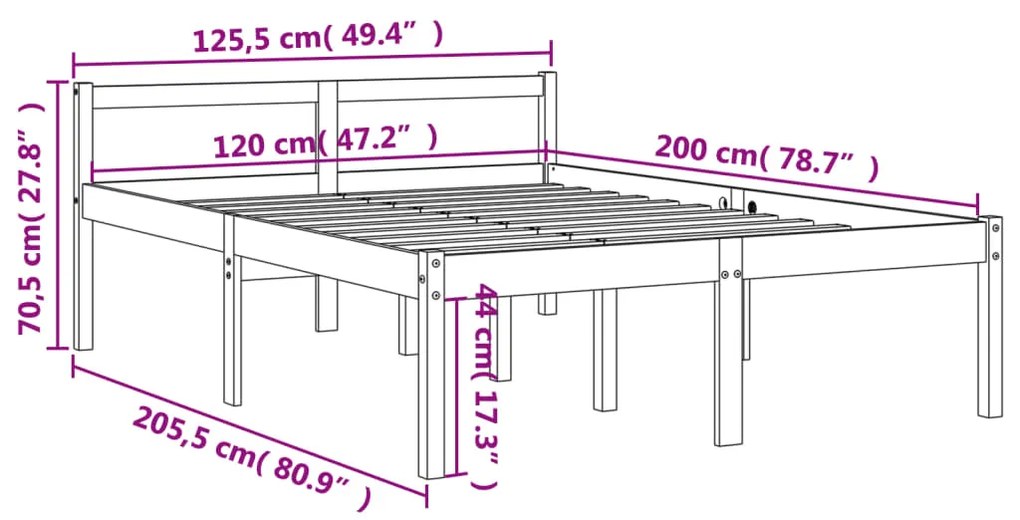 Letto per Anziani Marrone Cera 120x200cm Legno Massello di Pino