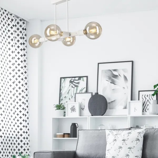 Lampadario a sospensione con supporto rigido ASTRID 4xE27/60W/230V bianco