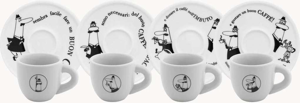 Set di 4 tazzine da caffè in porcellana Carosello