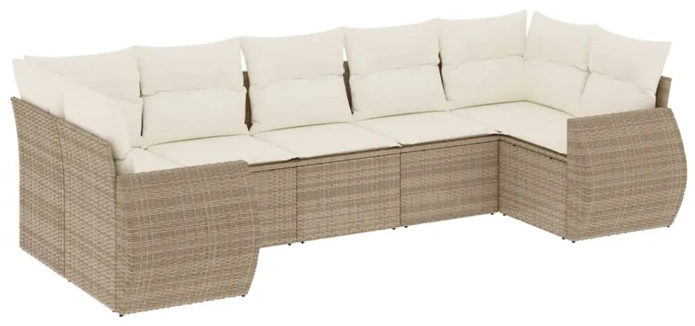 Set Divani da Giardino 7 pz con Cuscini Beige in Polyrattan