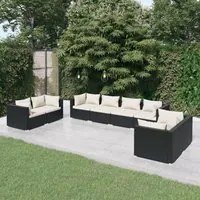 Set Divani da Giardino 8 pz con Cuscini in Polyrattan Nero cod mxl 31335