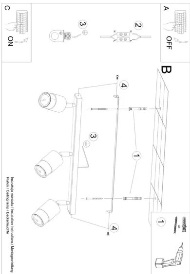 Sollux SL.1071 - Faretto NERO 3xGU10/40W/230V nero/oro