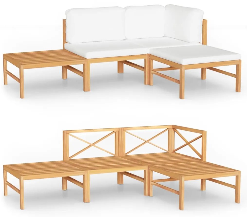 Set Divani da Giardino 4pz Cuscini Crema Legno Massello di Teak