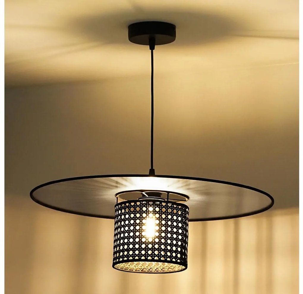 Duolla - Lampadario a sospensione con filo TOKYO RATTAN 1xE27/15W/230V diametro 50 cm nero/argento