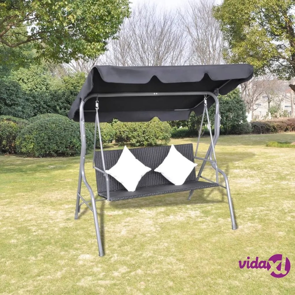 vidaXL Panchina a Dondolo da Esterno con Baldacchino Nero Polyrattan