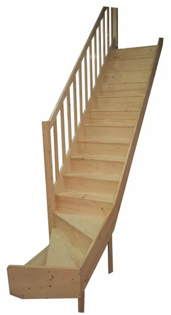 Scala a rampa ¼ di giro Delphis Sinistra larghezza 83 cm, struttura in legno abete naturale, gradini in legno grezzo