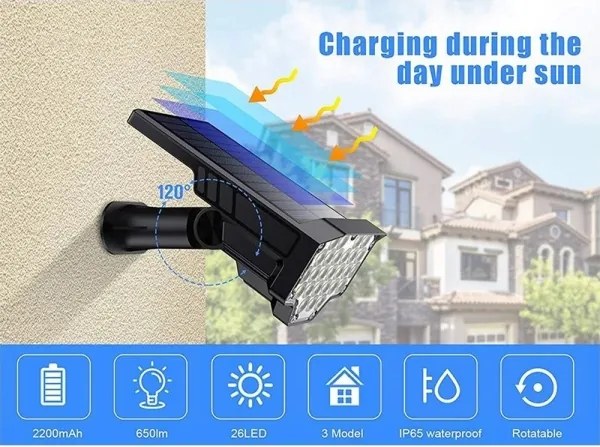 Viking - Lampada solare LED/1W/3,7V IP65 6000K 2200 mAh