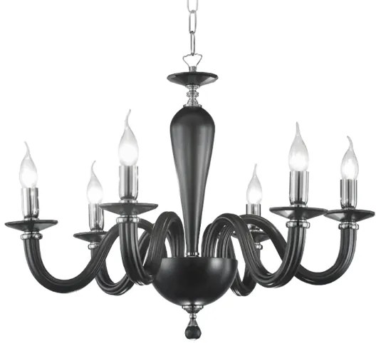 Lampada a sospensione D70 cm RAVEL 6 luci in vetro lavorato a mano NERO