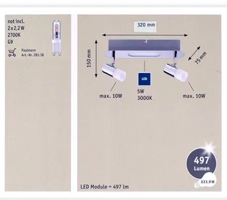 Paulmann 66647 - Faretto LED 2xG9/10W/230V + LED/5W