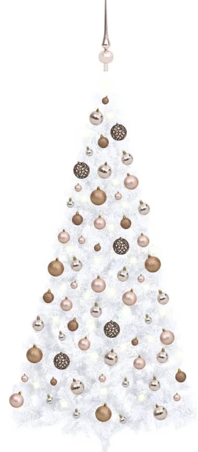 Albero di Natale a Metà Preilluminato con Palline, Albero di Natale a Metà Preilluminato con Palline Bianco 180 cm II