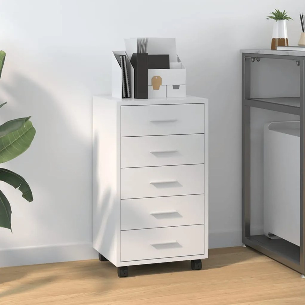 Cassettiera Con Ruote Bianco Lucido İn Legno Multistrato /